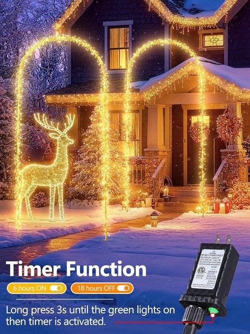 Flacchi Outdoor Christmas Arch Lights - 7.5FT 360 LED Waterproof String Lights with Timer & 8 Modes | Warm White