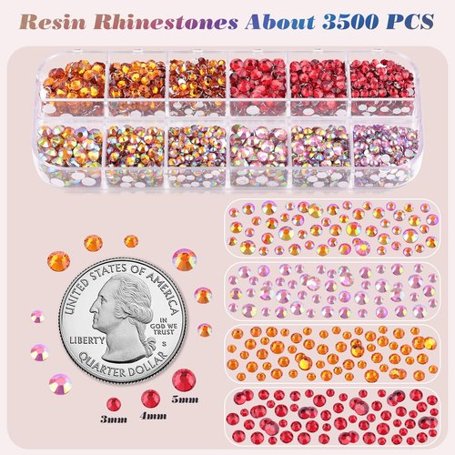 3500 PCS Flatback Rhinestones for Crafting and 2PCS B7000 Glue (Pack 5), 1 Box of 3/4/5mm Colorful Resin Rhinestones Gems Charms for Bedazzling DIY Crafts Fabric Clothing Tumblers Shoes Nail Art