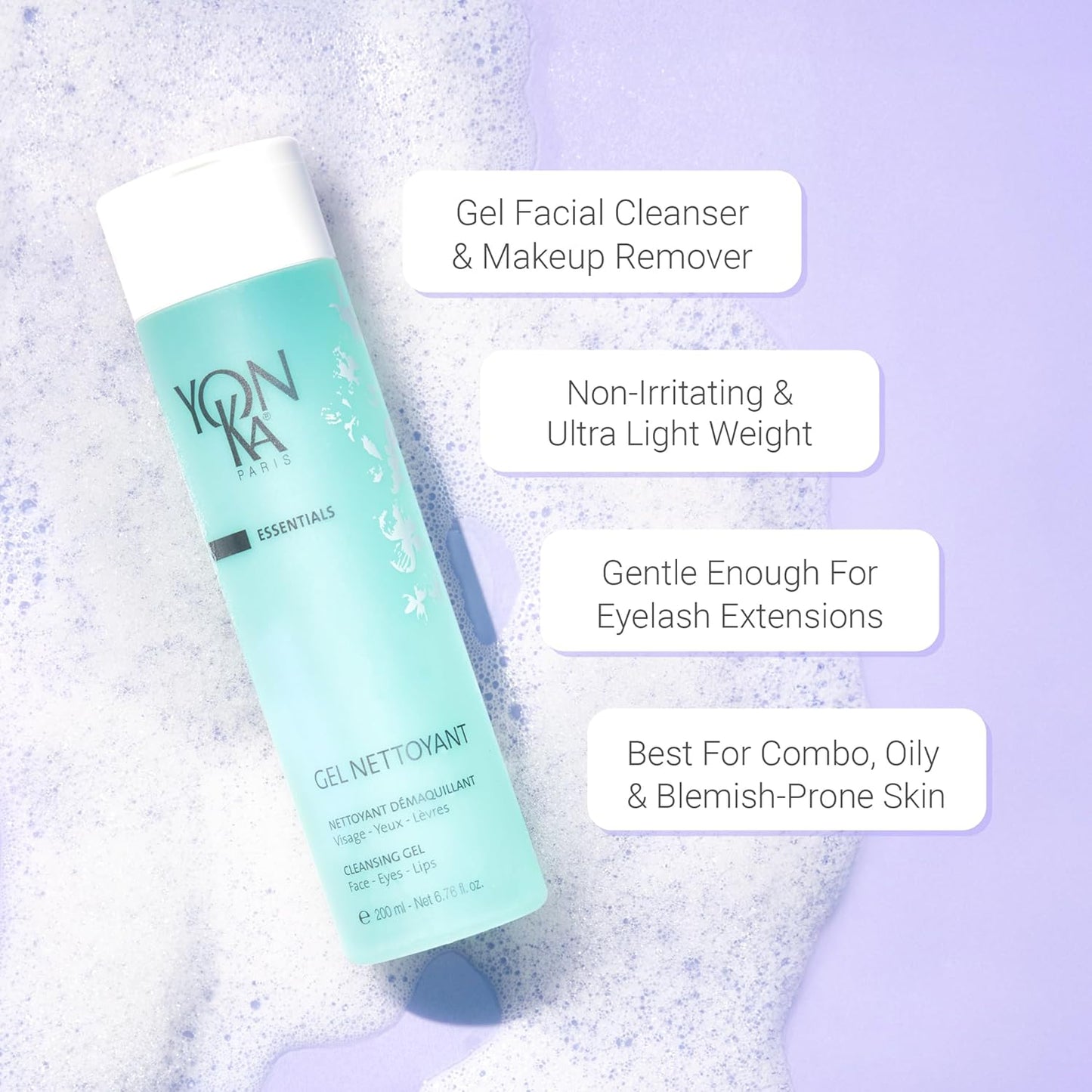 Yonka Gel Cleanser - Gentle Foaming Face Wash & Makeup Remover | Balances pH with Red Algae & Amino Acids | Ideal for Acne-Prone & Oily Skin | Paraben-Free