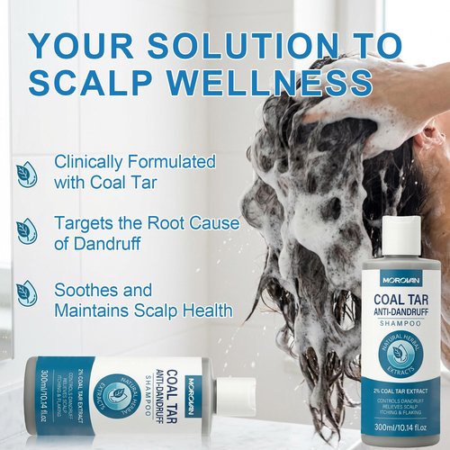 Morovan Coal Tar Dandruff Shampoo: 2% COAL TAR Extract for Severe Dandruff, Psoriasis & Itchy Scalp | Medicated Treatment for Seborrheic Dermatitis - Effective Flake and Itch Control.