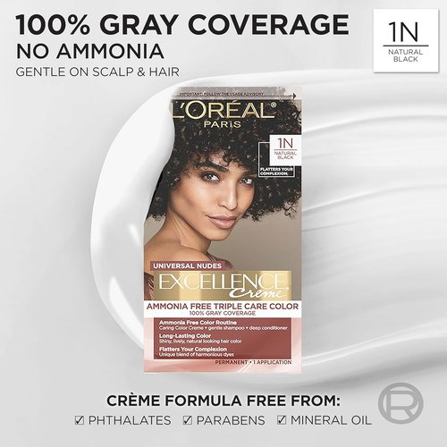 L’Oreal Paris Excellence Hair Color - Ammonia-Free Gray Coverage | 1N Natural Black Dye Kit