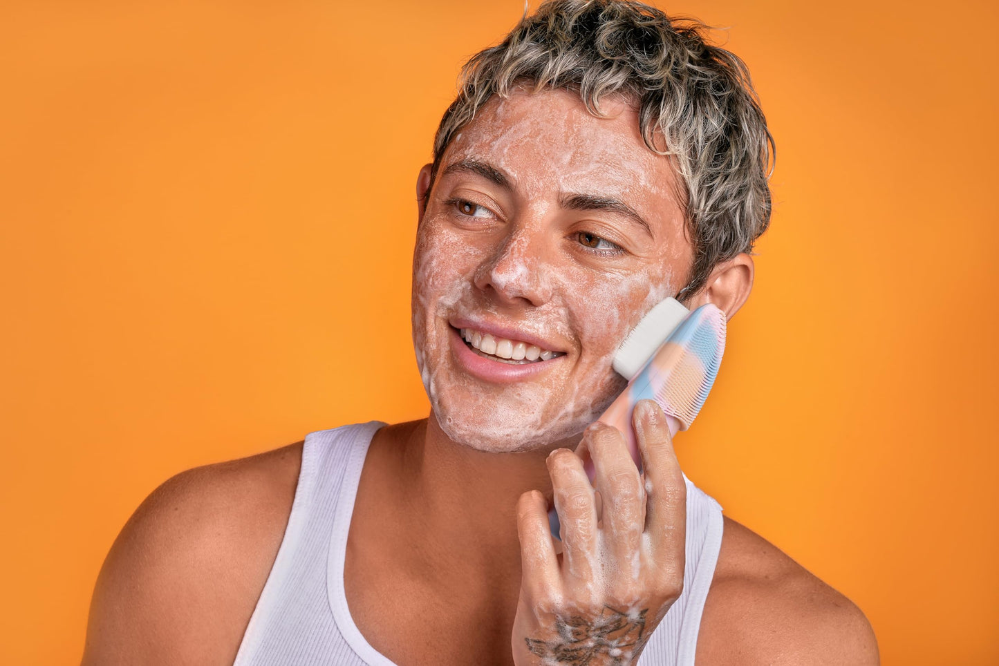 LOLLIPOP Handle Dual-Sided Silicone Face Scrubber, Face Exfoliator, Synthetic Face Brush Cleanser, Facial Cleansing Brush for Massage - Rainbow