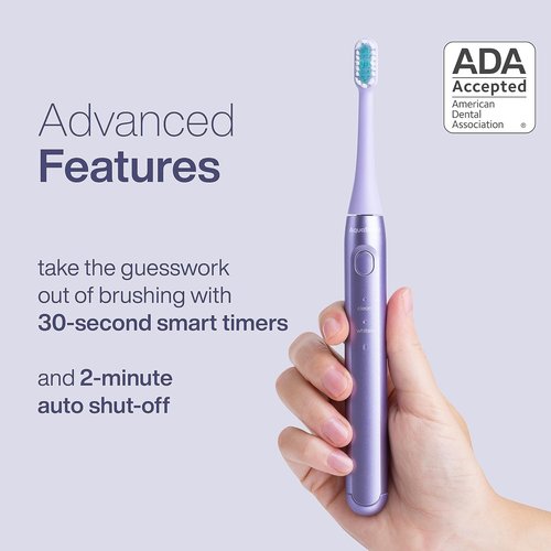 Aquasonic Rechargeable Toothbrush - ADA-Approved with Magnetic Holder & Slim Travel Case | 2 Modes & Smart Timers | Gentle Micro-Vibrations (Lilac)