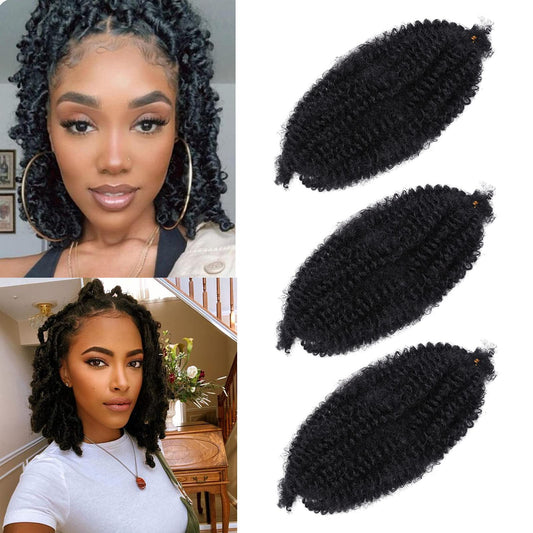 Marley Twist Braiding Hair 10 inch 3 Packs Pre Separated Springy Afro Twist Hair for Soft Locs Pre Fluffed Spring Twist Hair Synthetic Cuban Twist Hair Extensions(10 Inch, 1B)