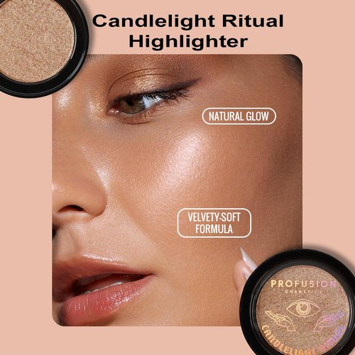 Profusion Cosmetics Candlelight Ritual Highlighter - Richly Pigmented Cream-to-Powder with Gold Shimmer, Vegan & Cruelty-Free