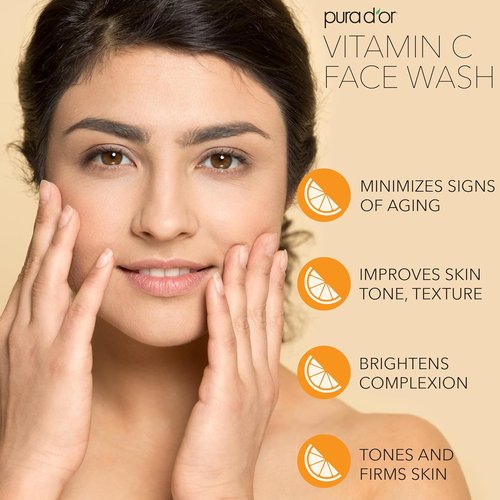 PURA D'OR Vitamin C Face Wash - Antioxidant-Rich Cleanser for Radiant Glow | 8 Oz, Sulfate & Paraben Free