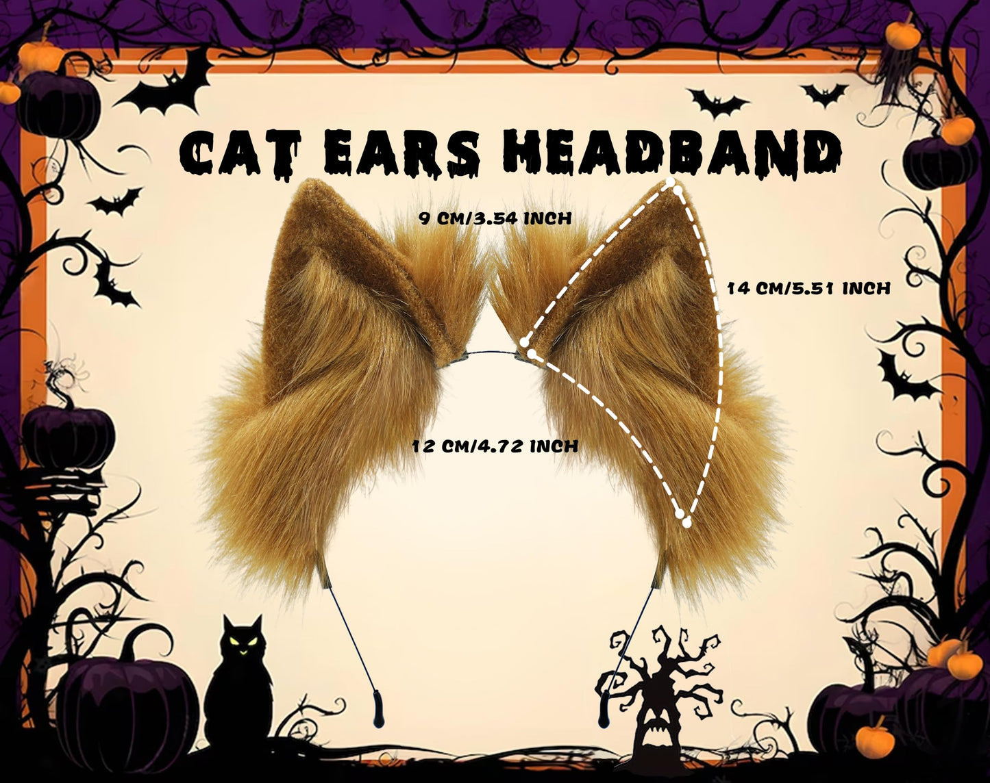 Loiahoer Cat Ears Headband Hairband Hairhoop,Animal Fluffy Neko Headwear Handmade,Head Accessories for Halloween Cosplay Fancy Dress Party,Brown