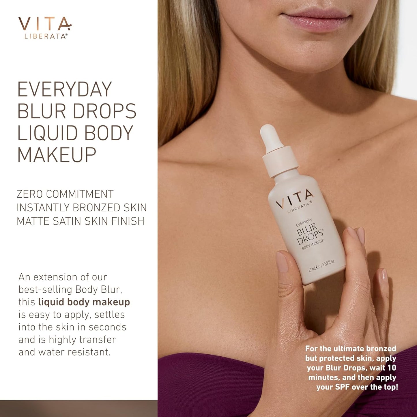 VITA LIBERATA Everyday Body Blur Drops - Medium 1.59 Fl Oz | Water-Resistant Body Makeup for Matte Satin Finish