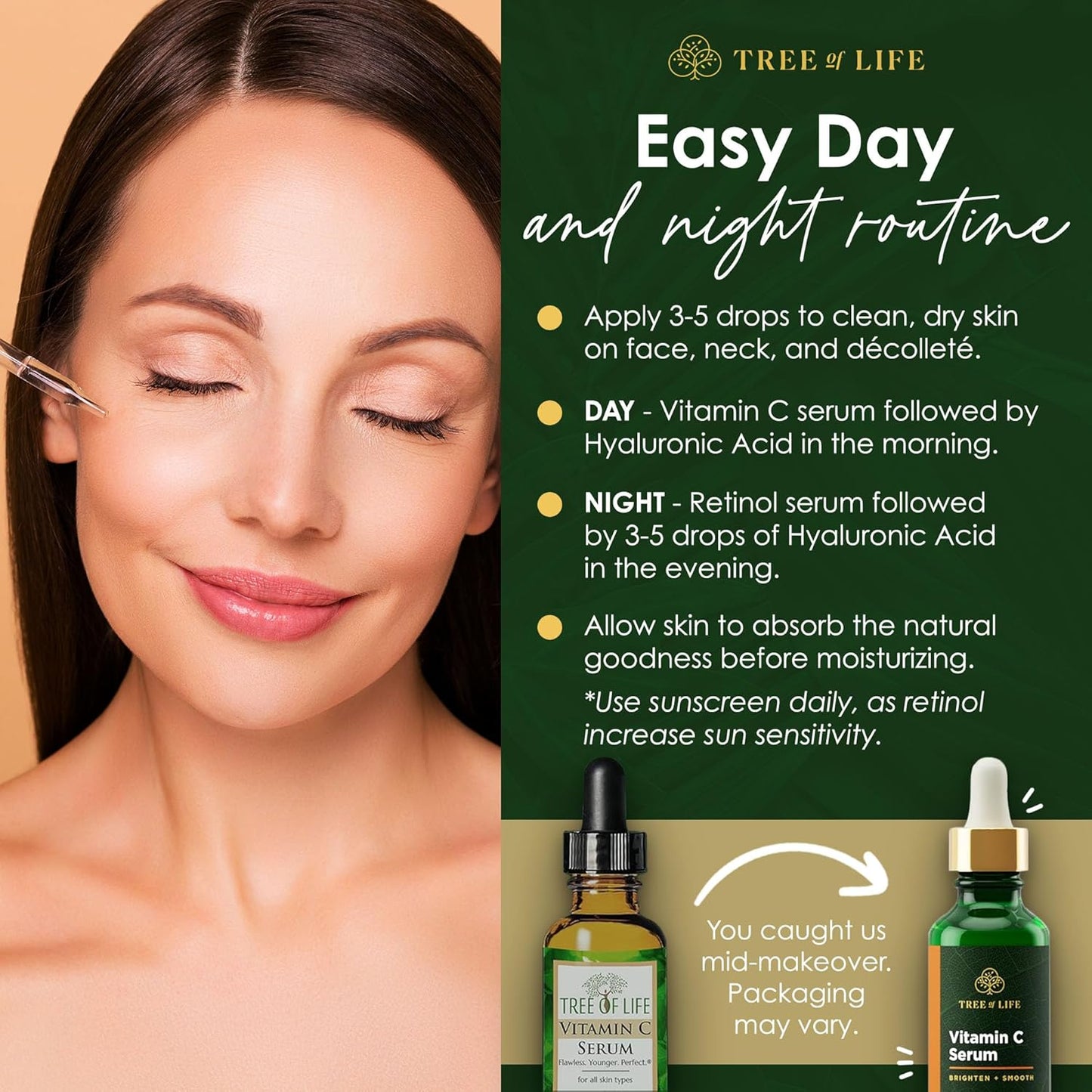Tree of Life Beauty Facial Skin Care Set - Brightening & Hydrating Serums with Vitamin C, Retinol & Hyaluronic Acid | 1 Fl Oz (Pack of 3)