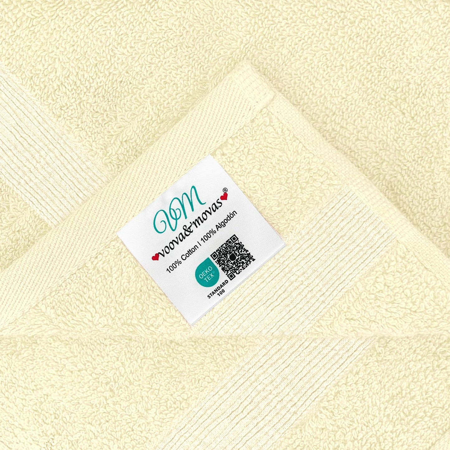 VOOVA & MOVAS Turkish Washcloths, Hotel Style Absorbent Face Towels 4PC (13" x 13" 650GSM) - 100% Cotton | Quick Dry | Soft, Cream