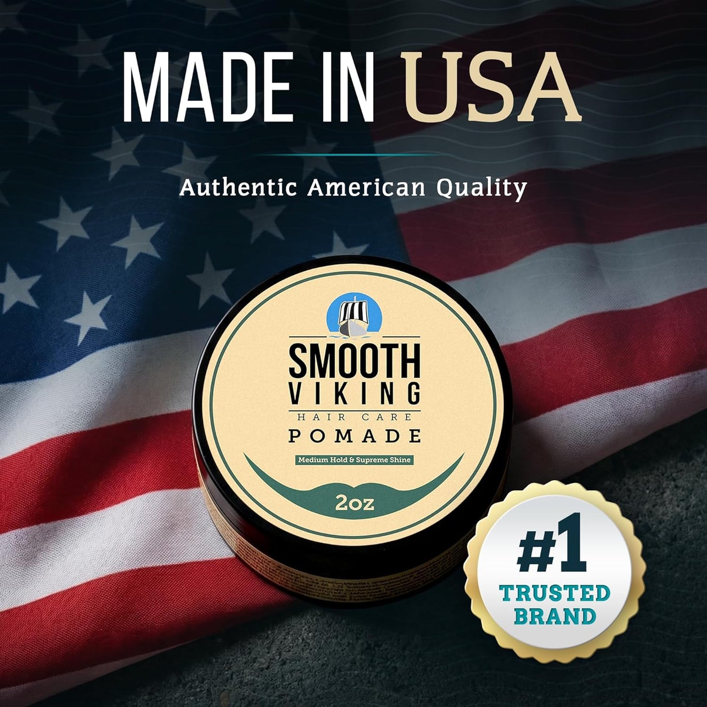 Smooth Viking Pomade - Medium Hold & High Shine Water-Based Hair Cream for All Hair Types | 2oz Made in USA