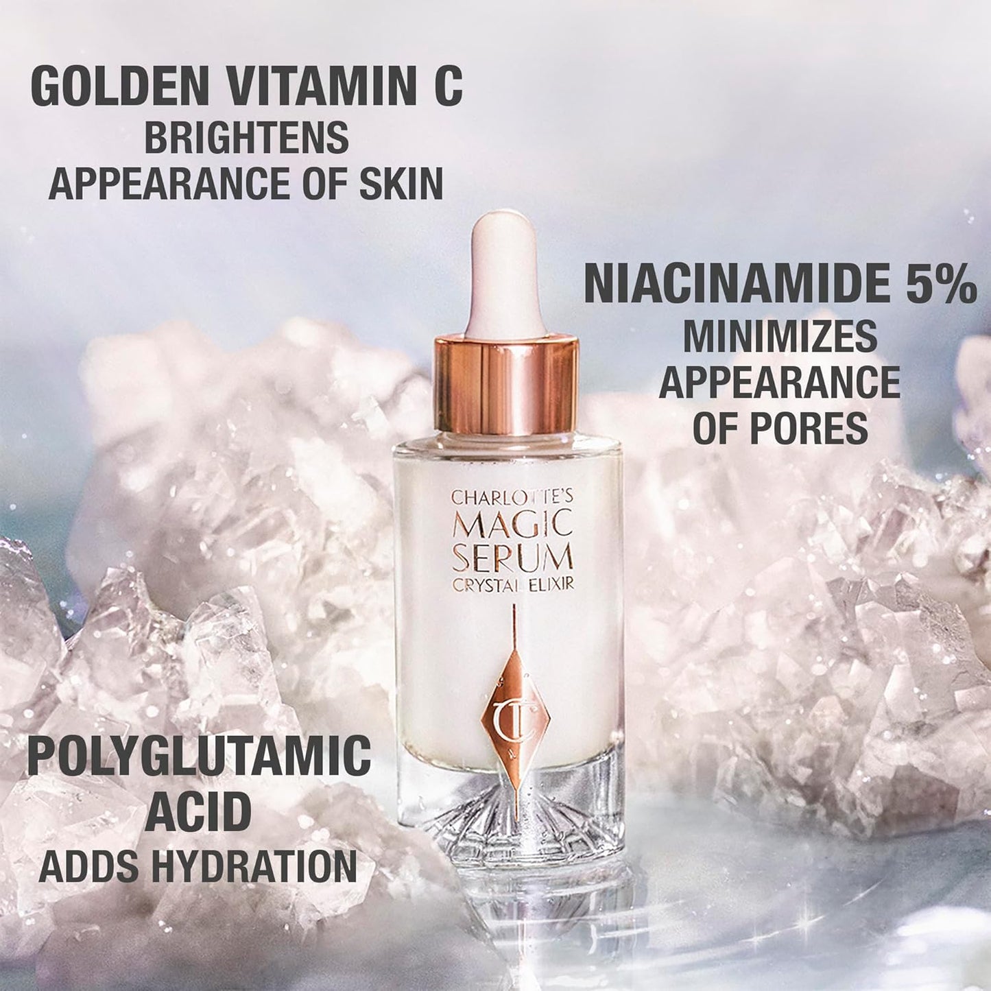 Charlotte Tilbury Magic Serum Crystal Elixir - Firming Peptide Serum for Face & Neck - Ideal Skincare Gift Set