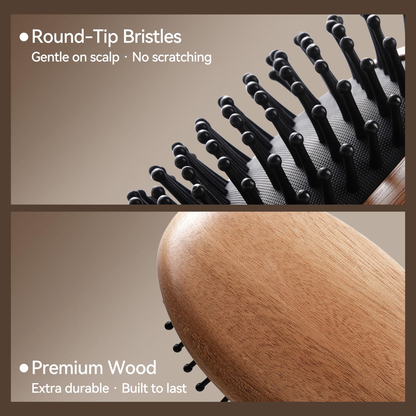 Wooden Paddle Hair Brush for Women & Men, Detangler Hairbrush with Ergonomic Handle & Air Cushion, Scalp Massager Suitable for Curly/Fine/Thick Hair, Wet & Dry Styling and Detangling Brushes