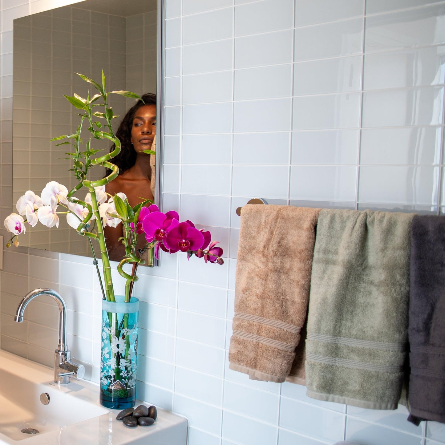 Mosobam Luxury Turkish Set of 4 Hand Towels 16X30 Light Taupe 700 GSM Bamboo Viscose & Aegean Turkish Combed Cotton