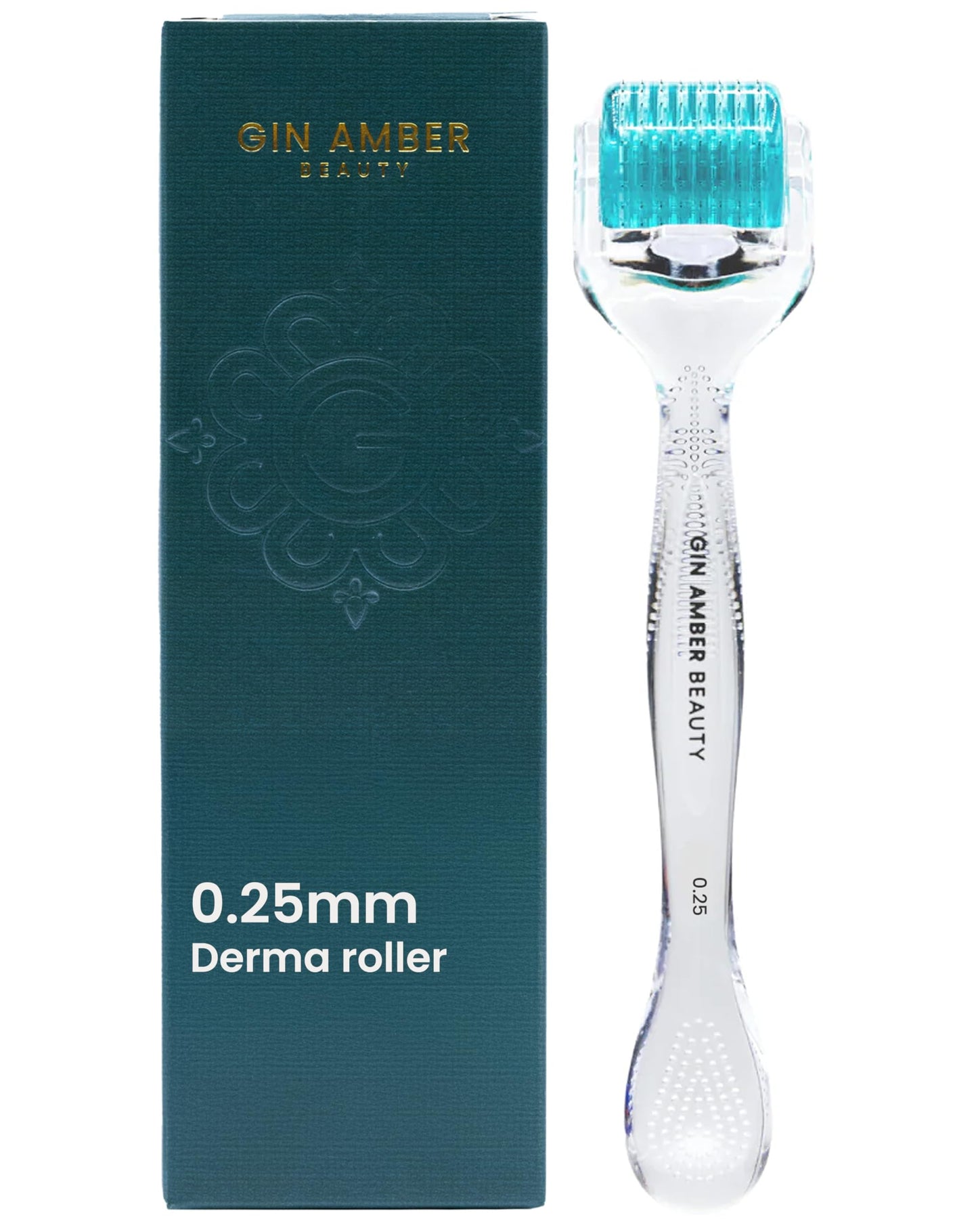 Gin Amber Beauty Derma roller (0.25mm) - 192 Real Individual Needles, Microdermabrasion Device for Skin Care, Serum Absorption with Microneedling, Safe and Painless Revitalizer Tool, Hygienic Case