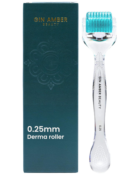 Gin Amber Beauty Derma roller (0.25mm) - 192 Real Individual Needles, Microdermabrasion Device for Skin Care, Serum Absorption with Microneedling, Safe and Painless Revitalizer Tool, Hygienic Case