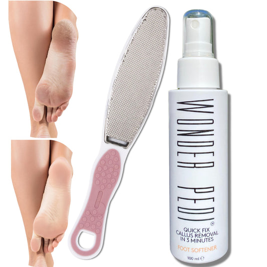 Made in Germany Double-Sided Metal and Emery Foot File - Heel Scraper & Cracked Feet Repair Instant Exfoliating Peel Foot Spray - Dead Skin Remover Cracked Heels Softener. Wonder Pedi