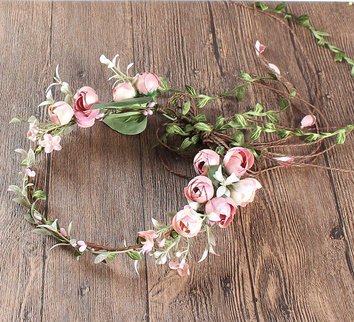 YnimioAOX Handmade Adjustable Flower Wreath Headband Halo Floral Crown Garland Headpiece,D12-light pink