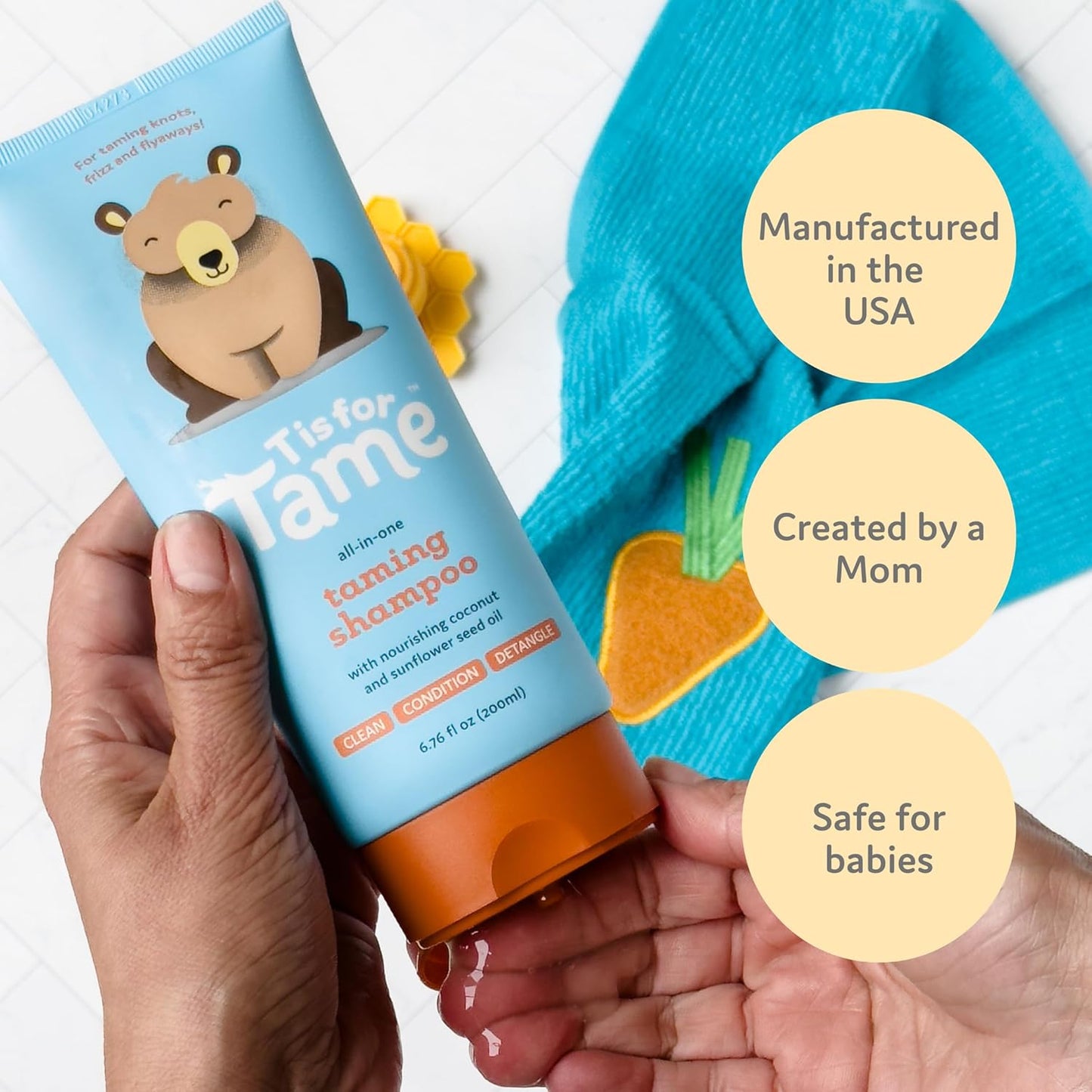 T Is For Tame - 3-in-1 Baby Shampoo, Conditioner & Detangler | Tear-Free, Hypoallergenic, Plant-Based - 6.76 fl oz