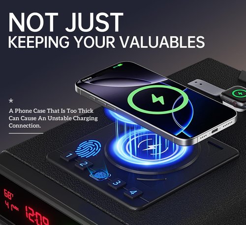 Biometric Smart Gun Safe - Compact Wireless Charging Design with Quick Access Fingerprint | Ideal Bedside Drawer Safe