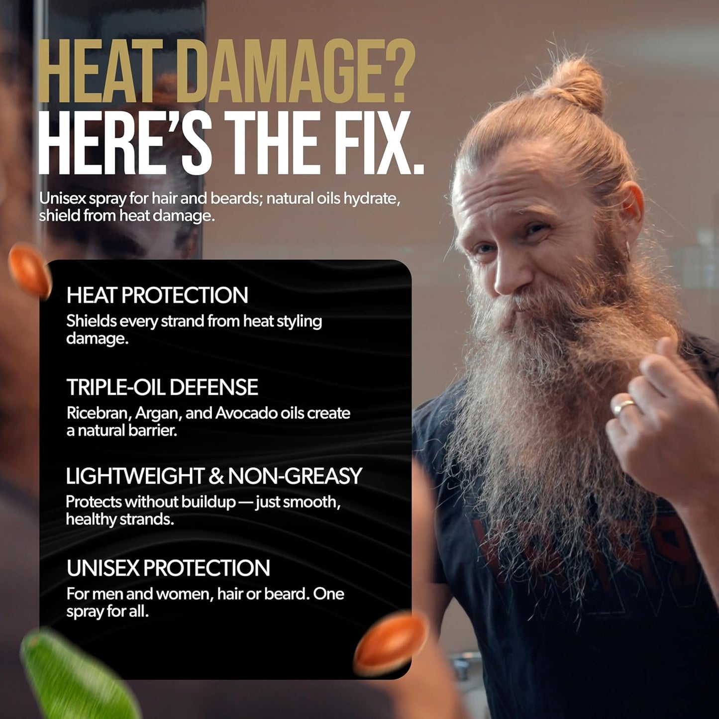 Viking Shield Beard Spray - Heat Protectant for Men | Argan Oil Thermal Protector - 4 Fl Oz, Protects Up to 450º F