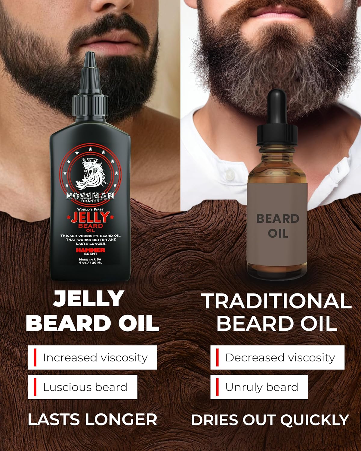 Bossman Jelly Beard Oil - 3 Pack (12 oz Total) | Softens & Moisturizes with Natural Ingredients - Hammer Scent