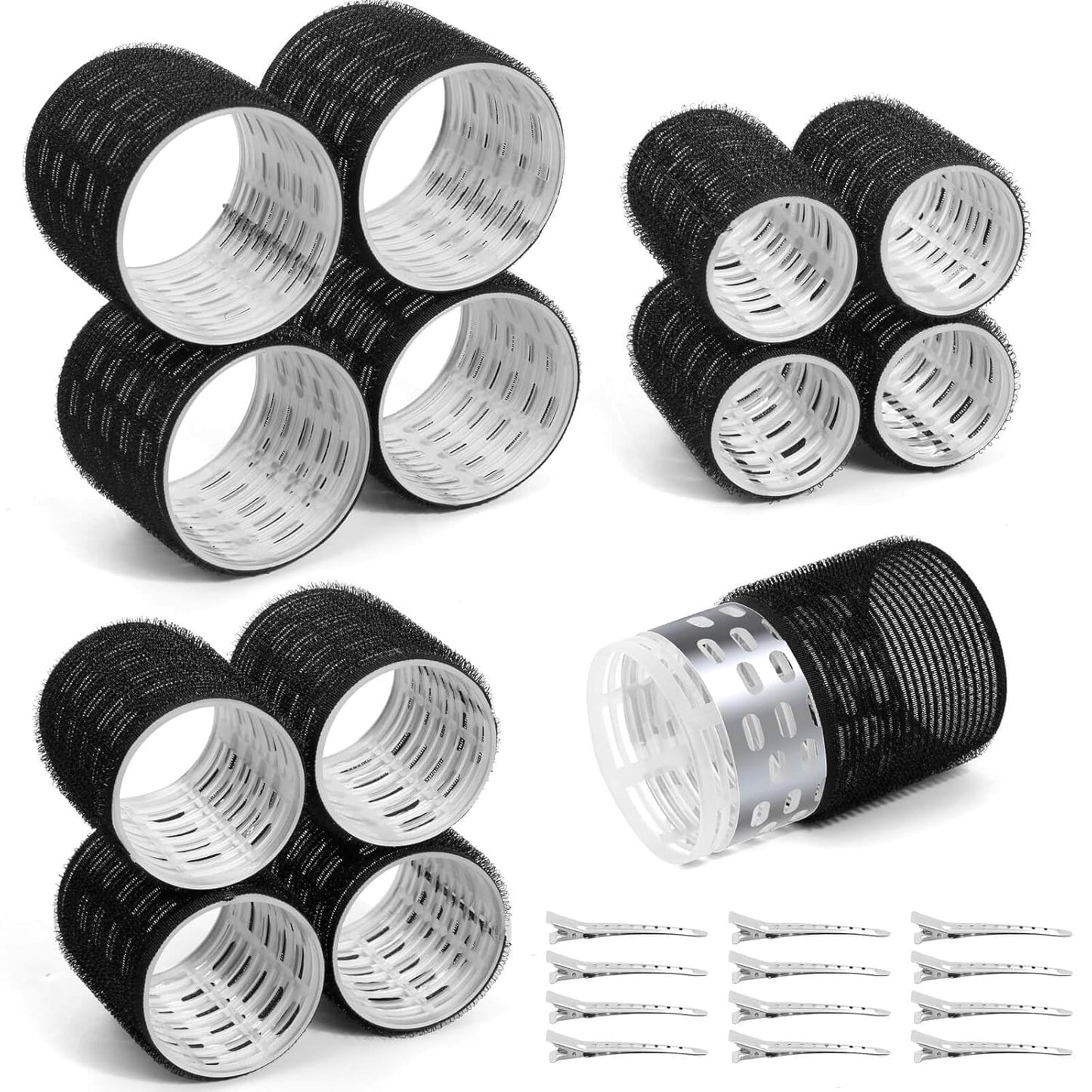 Skiennix Thermal Hair Rollers - 24PCS Jumbo Curlers with Clips for Volume | 63mm, 48mm, 36mm Sizes