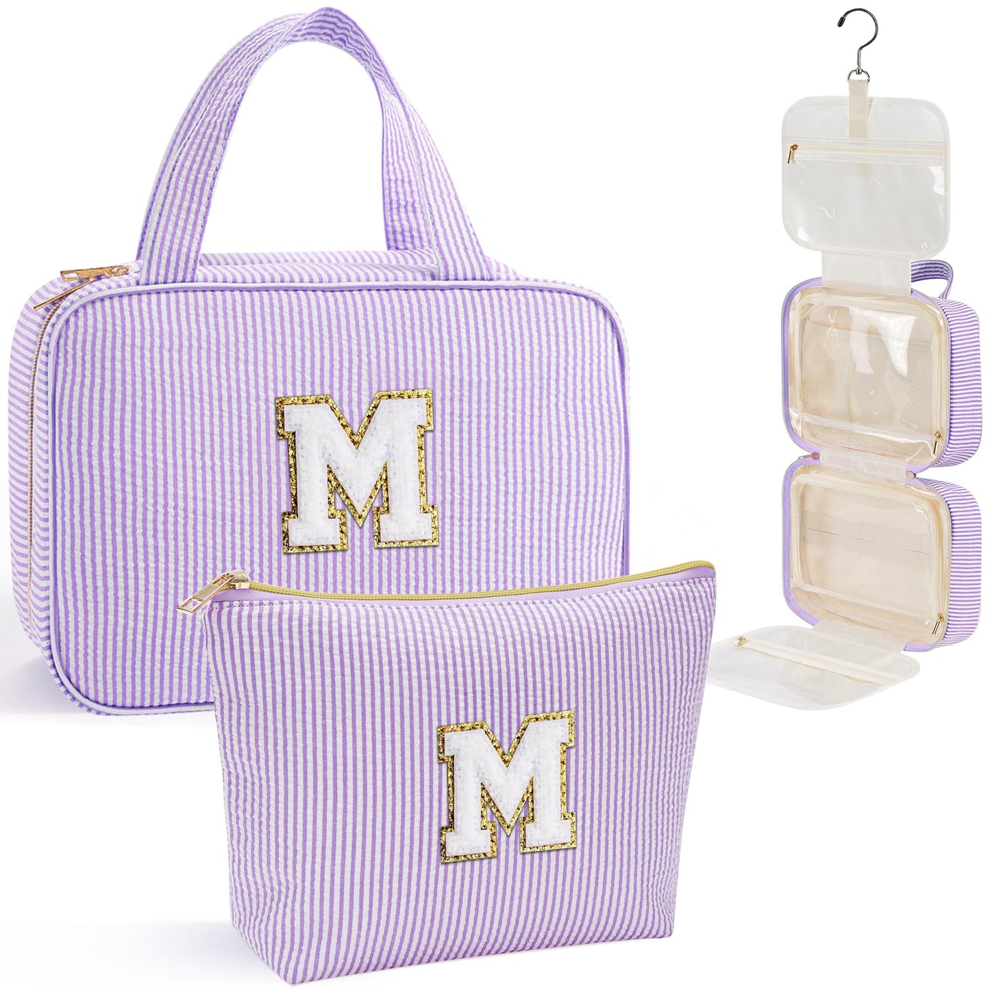 YOOLIFE Birthday Gifts for Women Teen Girls - Hanging Toiletry Bag Initial Makeup Bag, Personalized Large Toiletry Bag, Gifts for Women Teen Girls Daughter Sister - Letter M, Purple