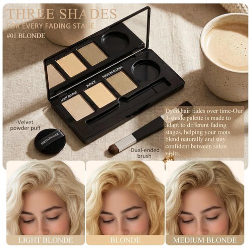 Root Touch Up Hair Color | 3 Color Blendable Powder for Gray Coverage & Thinning Edges - Blonde, 48H Sweat Resistant