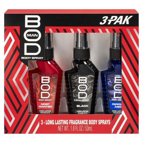BOD Man Body Spray Gift Set - Black Really Ripped Abs | 3-Piece Fragrance Collection