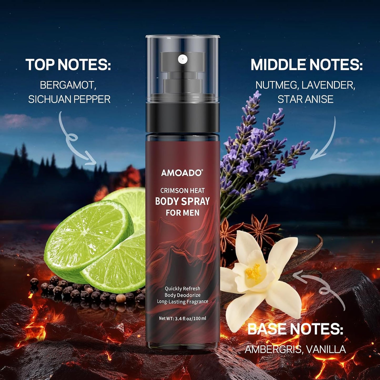 Skiennix Men’s Body Spray Set - Refreshing Aluminum-Free Deodorizing Mist | Oriental & Woody Scents, 3.4 fl oz Each