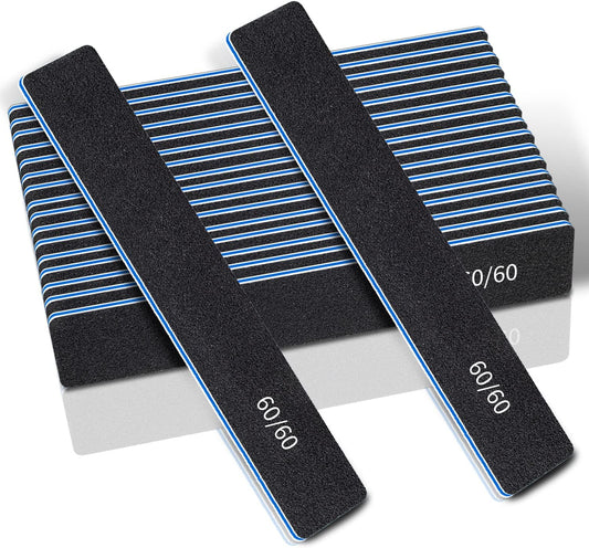 Skiennix 12 Pcs Professional Nail Files - Double-Sided 60/60 Grit Emery Boards for Acrylic & Gel Nails