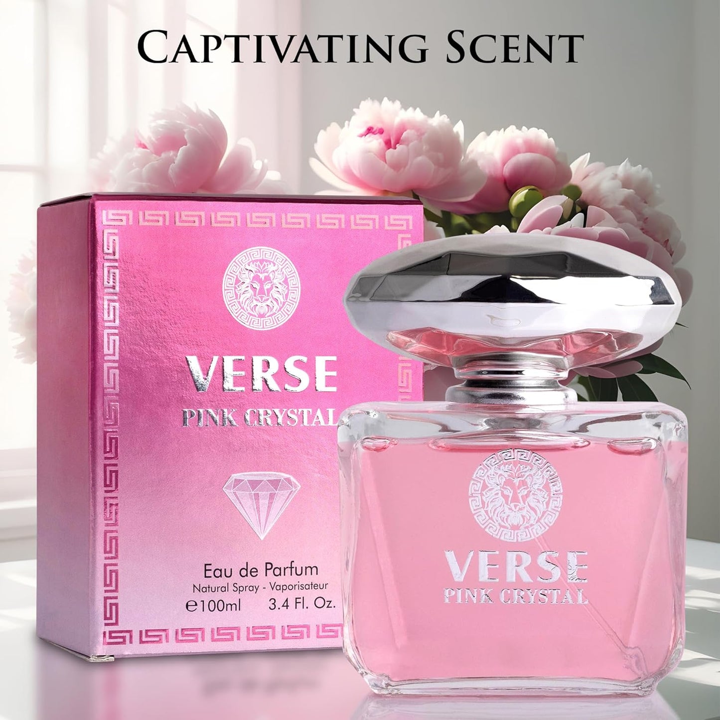 Verse Pink Crystal Eau De Parfum for Women - Floral & Fruity Scent with Pomegranate & Peony - Elegant 100ml Bottle