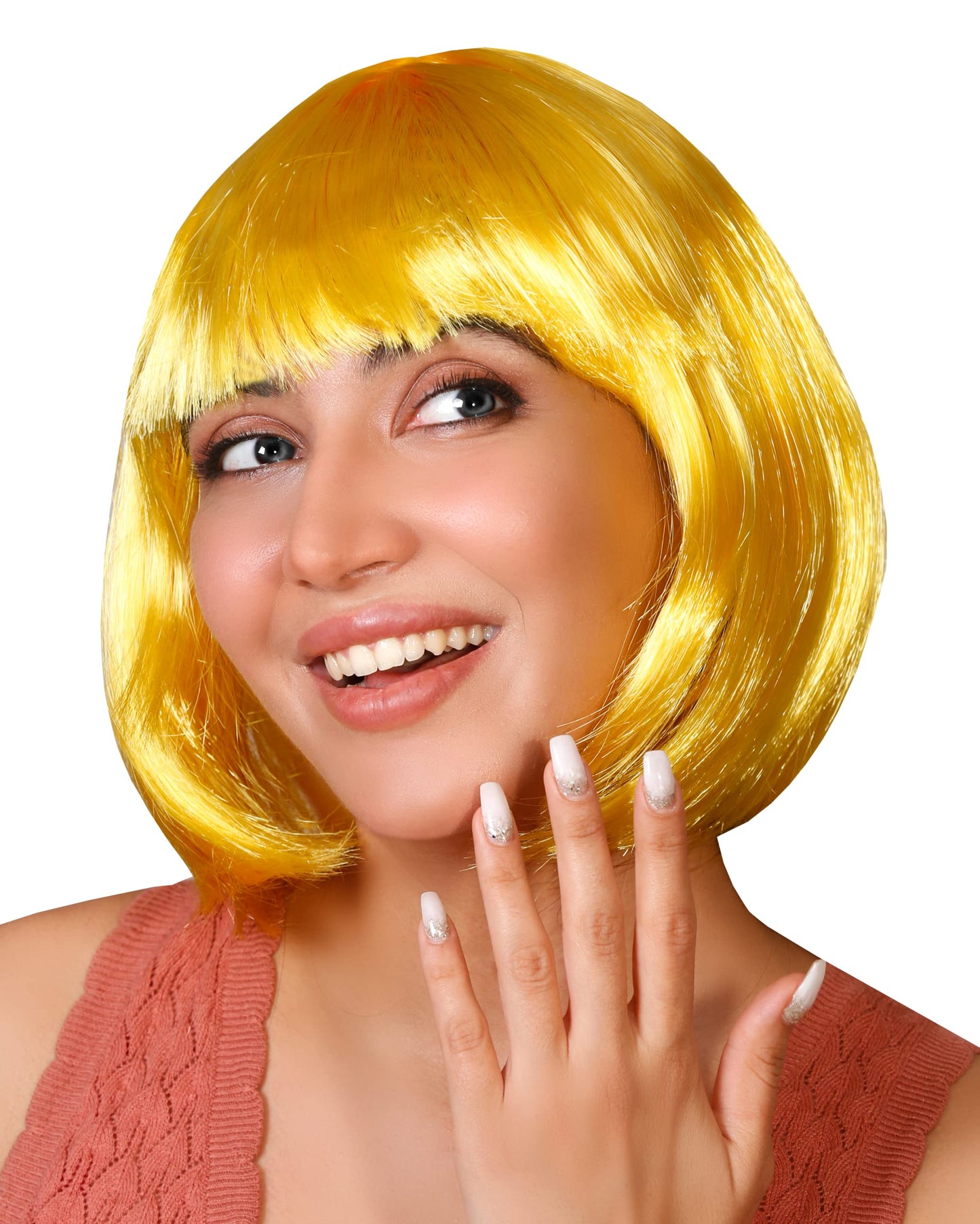 Matissa Short Straight 10" Bob Wig with Bangs Synthetic Fancy Dress Costume Halloween Party (Yellow)