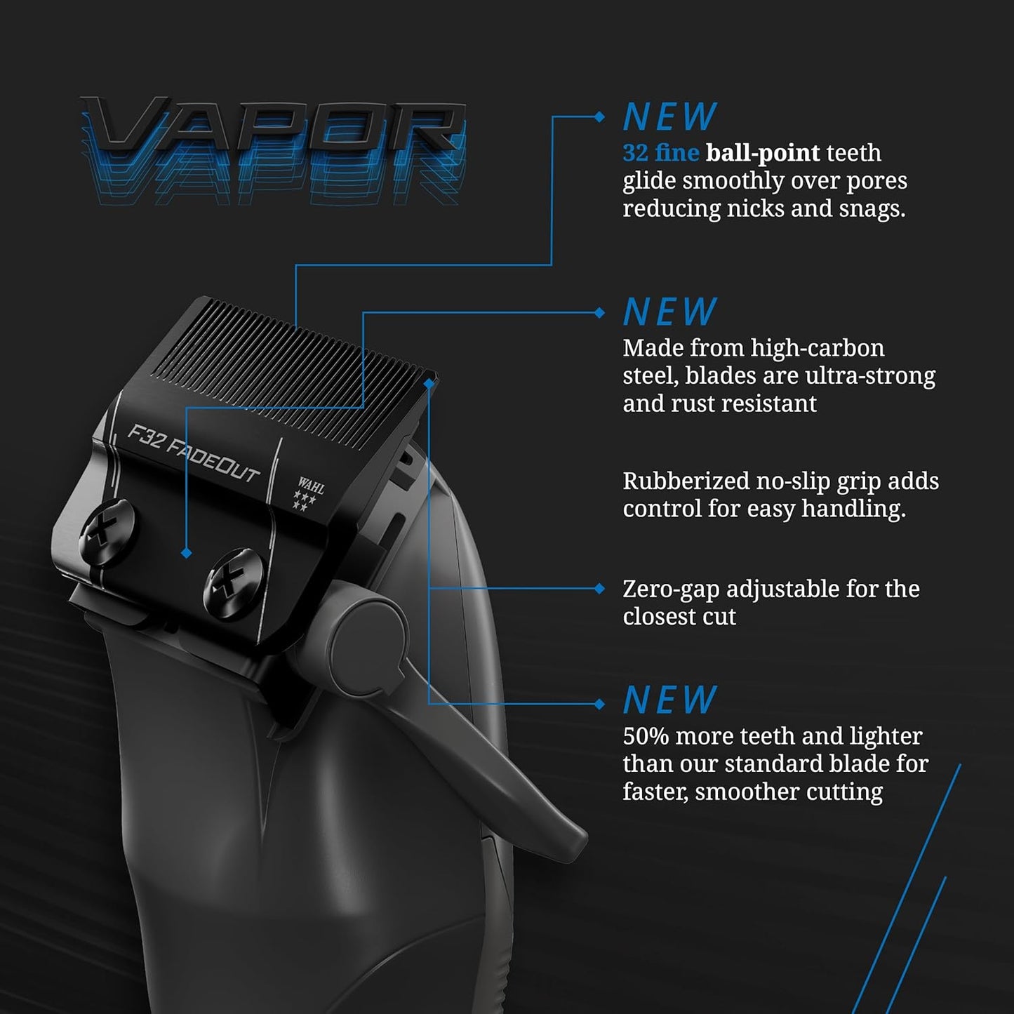 Wahl Professional 5-Star Vapor Clipper - F32 Fadeout Adjustable Blade, Cord/Cordless, Speed Control