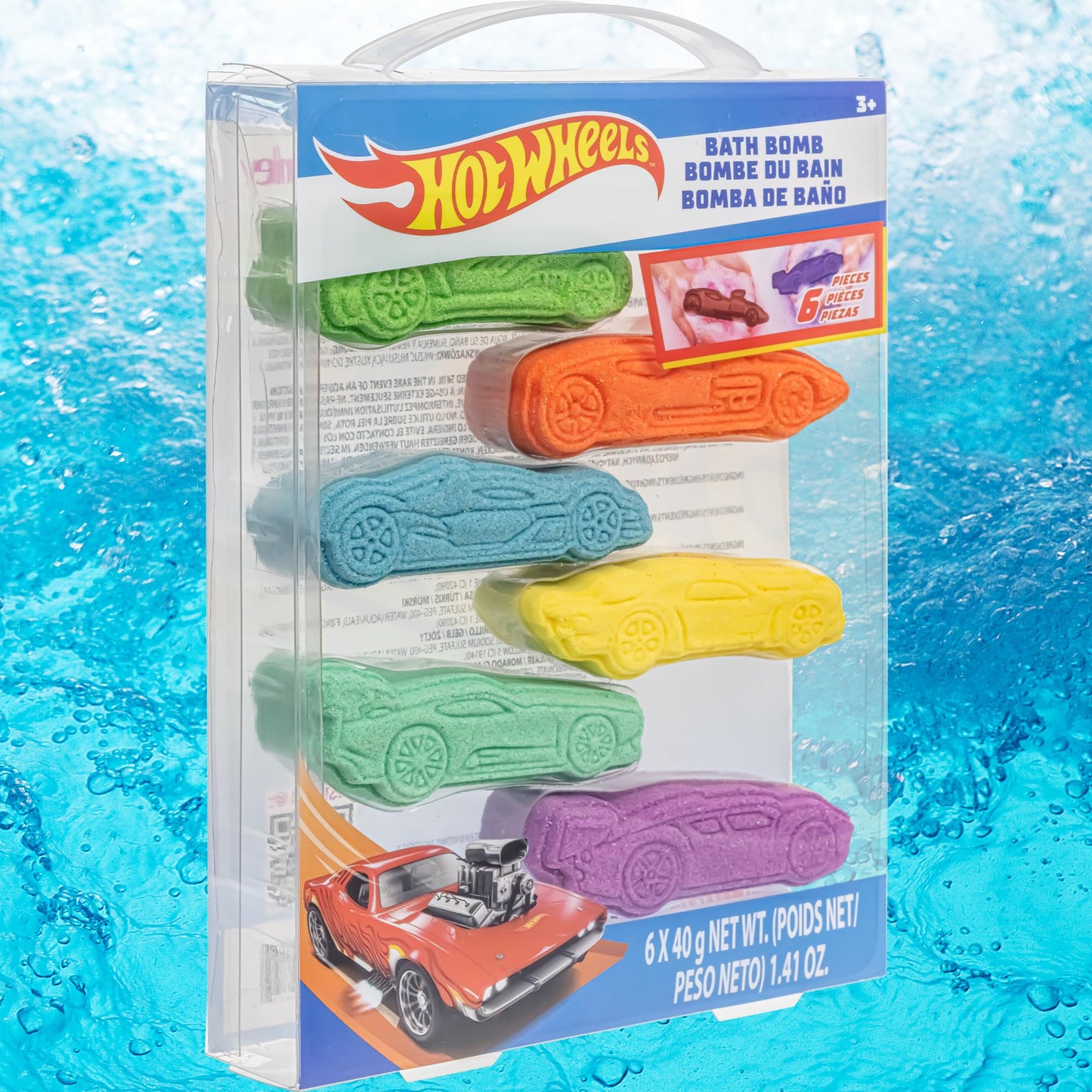 Hot Wheels 6 Piece Bath Bombs for Kids, Bubble Gum Scented, Bath Toys for Kids, Ages 3+, by Townley Girl