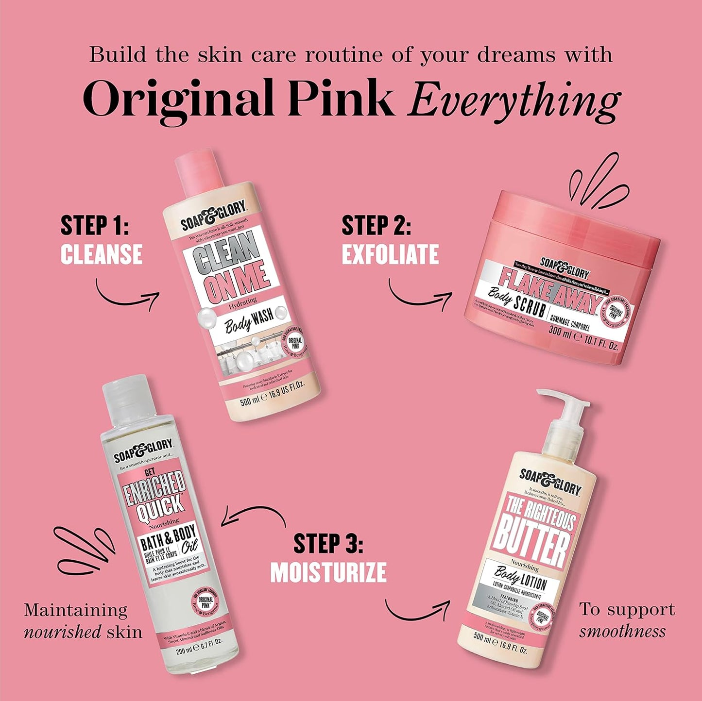 Soap & Glory Original Pink Body Lotion Pump - Lightweight Moisturizer with Shea Butter & Aloe Vera - Hydrates Dry Skin (16.9 fl oz)