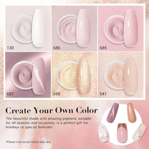 AZUREBEAUTY Dip Powder Nail Set - 6 Colors Nude Pink Glitter & Cat Eye | All-Season DIY Manicure Kit