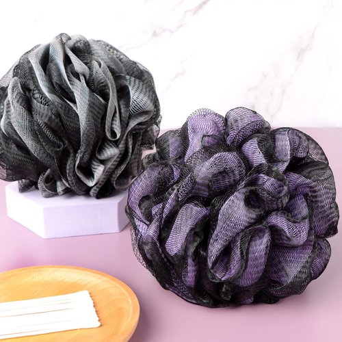 BCKENEY Bath Loofah Shower Sponge Body Back Scrubber Soft Mesh Shower Puffs Exfoliating Loofa for Women & Men Bath Accessories Cleaning Tool (Dark 2, 4Pcs 60G L)
