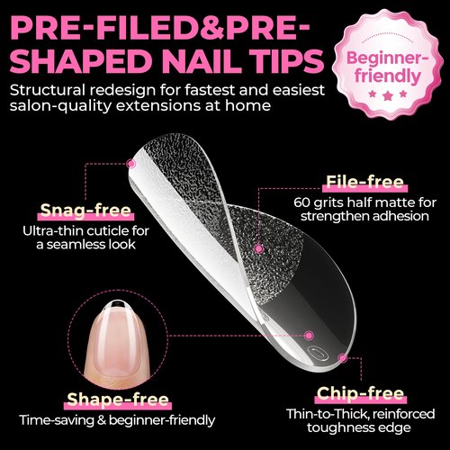 UNA GELLA Extra Short Almond Nail Tips Full Cover 504PCS Gel Nail Tips Short Almond Shaped Nails Tips Soft Gelly Gel Clear Fake Nails Tip for Acrylic Nail Tip Soak Off Home DIY Salon Nails 12 Sizes