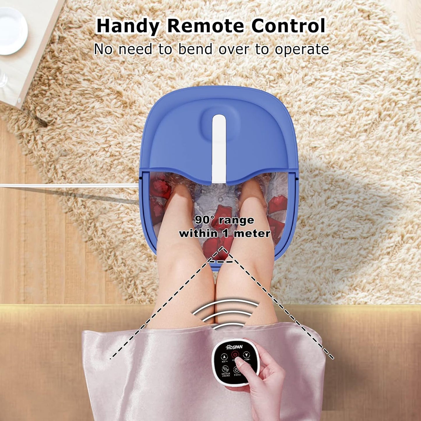 HOSPAN Collapsible Foot Spa Electric Rotary Massage, Foot Bath with Heat, Bubble, Remote, and 24 Motorized Shiatsu Massage Balls. Pedicure Foot Spa for Feet Stress Relief - FS02A