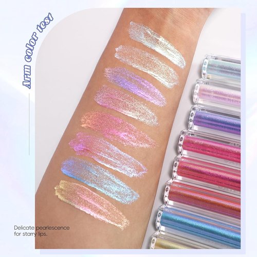 HOSAILY Blue Glitter Lip Gloss - Long-Lasting Iridescent Diamond Shimmer | Waterproof Sparkly Makeup