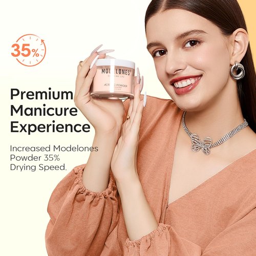 Modelones Acrylic Powder - 4.23oz Cover Nude Blush for Professional 3D French Nail Extensions & Carving