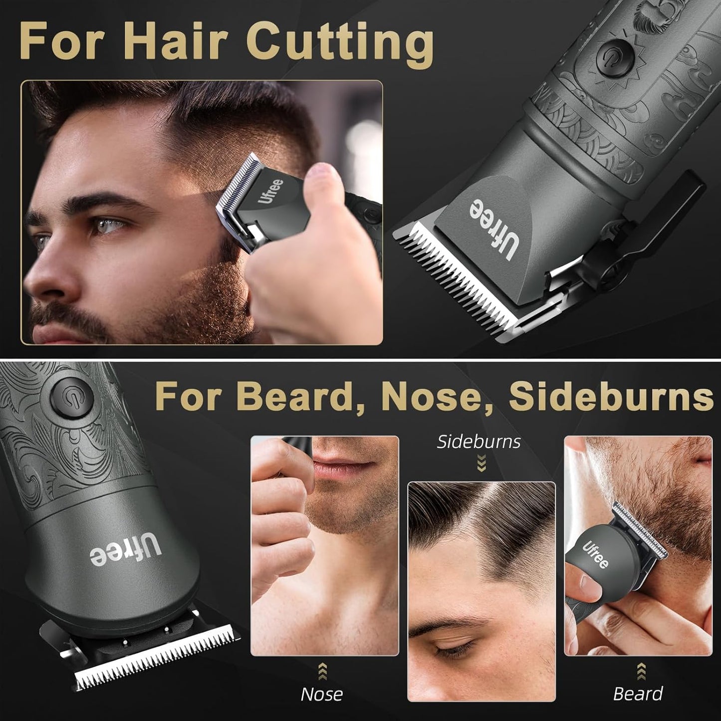 Ufree Beard Trimmer - Professional Cordless Hair Clipper & Grooming Kit for Men | Versatile Nose, Face, Ear, Body Use