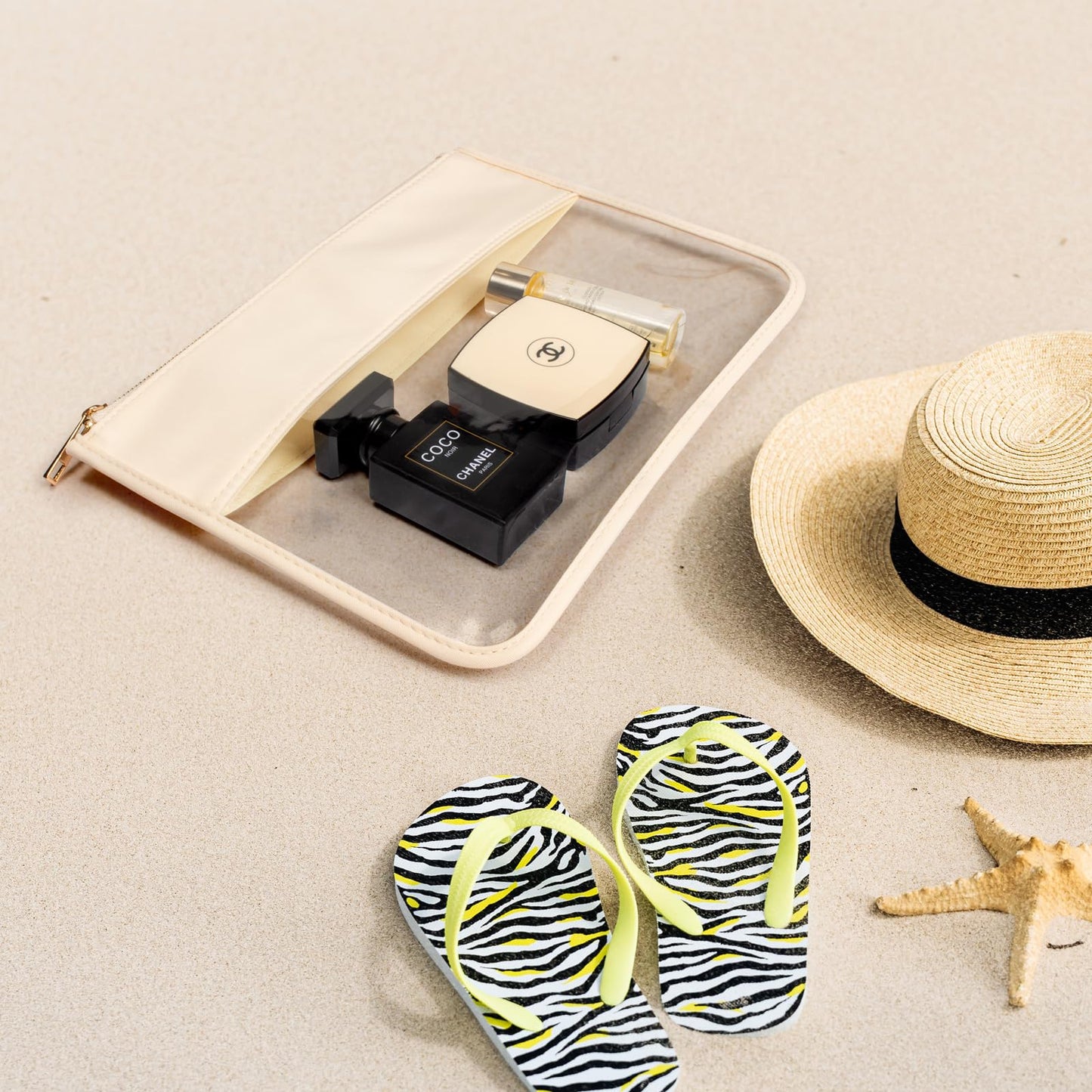 LETGO Clear Makeup Bag Pouch for Travel with Zipper,Clear Cosmetic Bag for Women Waterproof Snacks Bag Stadium Purse Toiletry Bag Bogg Bag Accessories (0-Beige)