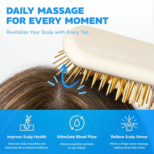 24K Gold Plated Gua Sha Hairbrush - Anti-Static Scalp Massager & Detangler for All Hair Types