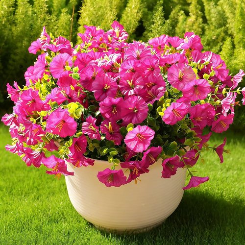 Fanfantoey Artificial Flowers - UV Resistant Silk Morning Glory Plants for Outdoor Decor | 14 Pcs Fuchsia
