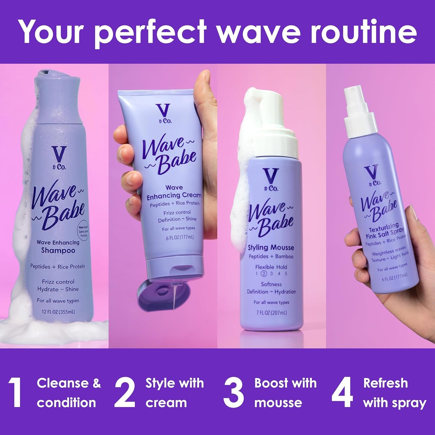 V&Co. Beauty Wave Babe Texturizing Spray - Beach Wave Mist with Himalayan Pink Salt & Peptides | 6 oz (2 Pack)