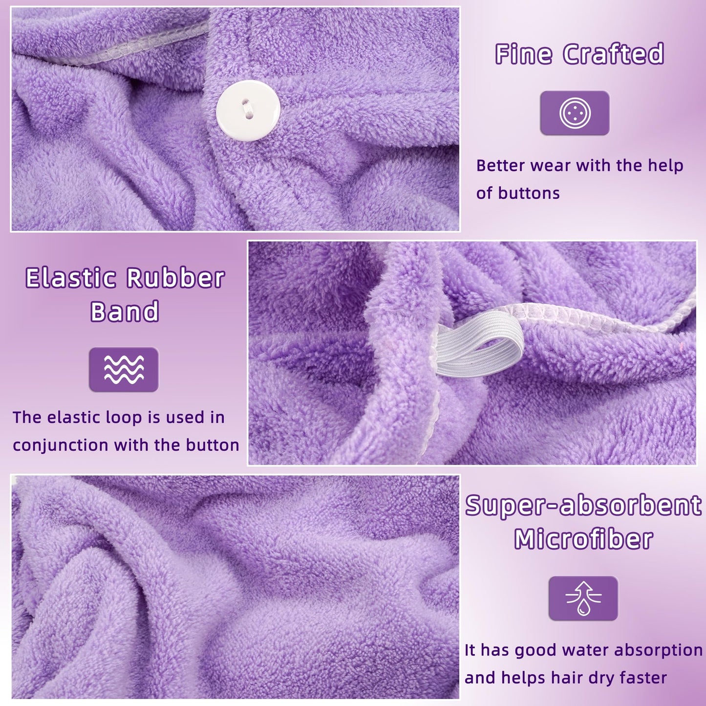 Edoneery Microfiber Hair Towel Wrap for Women Rapid Drying Towel for Hair with Button