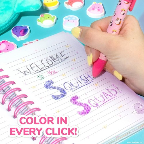 Original Squishmallows Multicolor Pen, Novelty Pen With 6 Inks and Cam the Cat Topper, Cool School Supplies, Cute Pens and Stationery, Gifts for Girls, Back to School Stuff